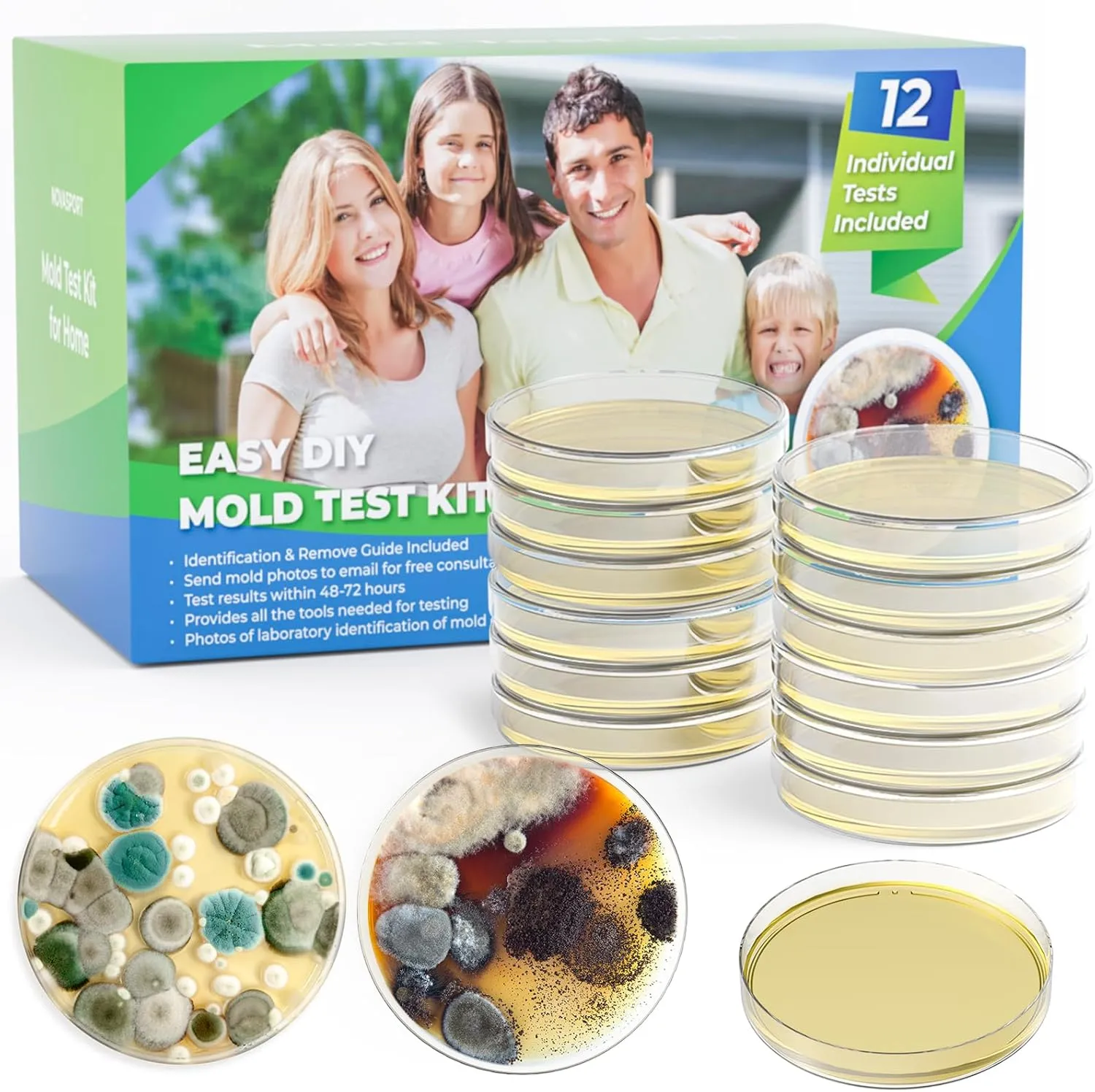 Mold Test Kit for Home - 12 PCS DIY Mold Detector with Detailed Identification Guide, Perfect for Air Quality Tester & Black Mold Testing Kit in HVAC Systems & Home Surfaces