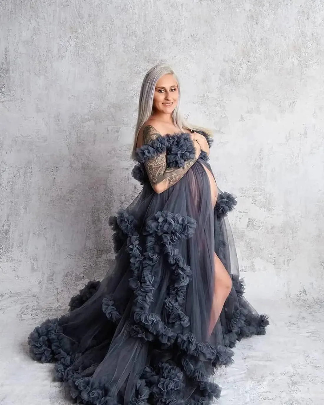 Molisa Tulle Maternity Dress for Photoshoot Puffy Ruffles Bridal Lingerie Bathgown Sheer Baby Shower Pregnancy Gowns