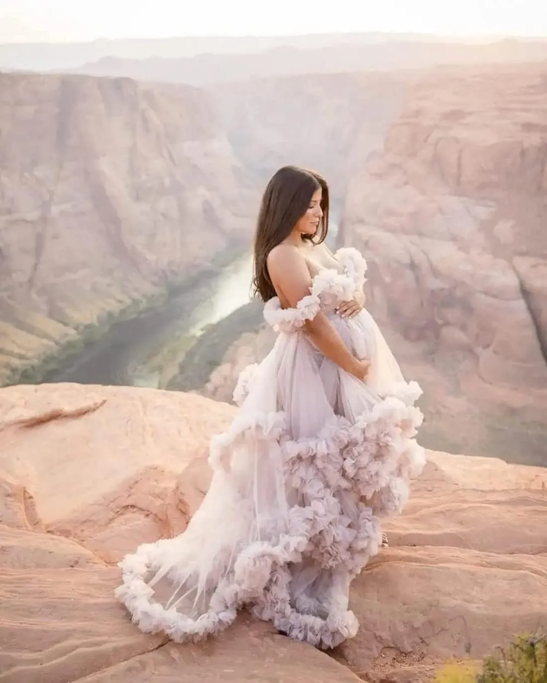 Molisa Tulle Maternity Dress for Photoshoot Puffy Ruffles Bridal Lingerie Bathgown Sheer Baby Shower Pregnancy Gowns