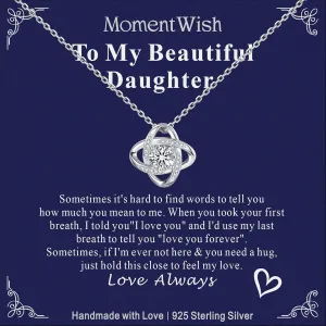 MomentWish Love Knot Necklace, Mother's Day Gift for Women, 1 Carat Simulated Moissanite Necklaces for Women 925 Sterling Silver Pendant for Wife Birthday Anniversary Christmas Gifts