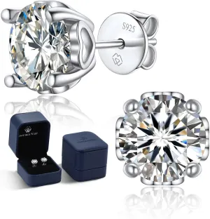 MomentWish Moissanite Earrings, Birthday Gifts for Her, Simulated Diamond Stud Earrings for Women, 925 Sterling Silver Studs Jewelry Gift for Anniversary Christmas