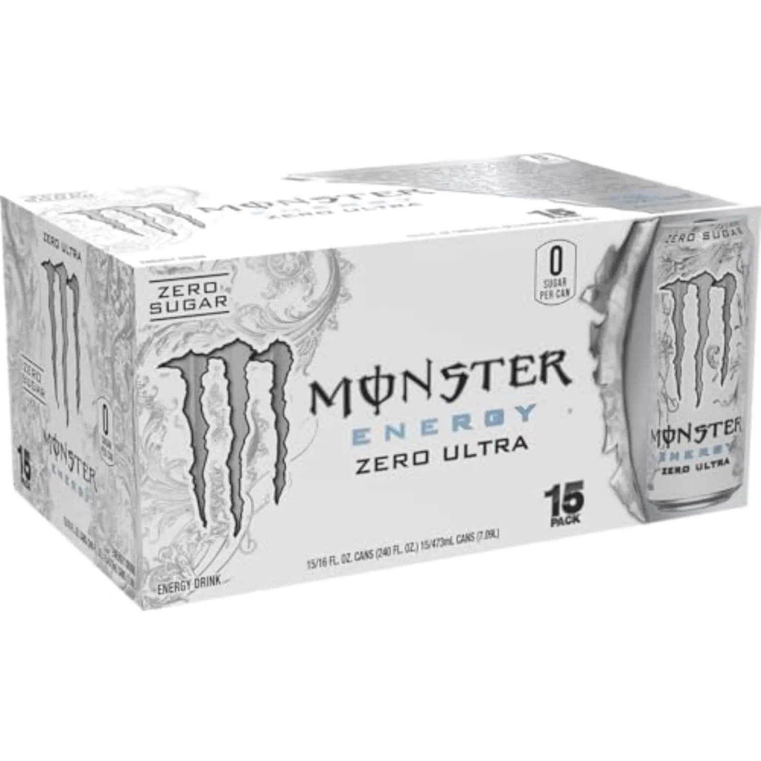 Monster Energy Zero Ultra, Sugar Free Energy Drink, 16 Ounce (Pack of 15)