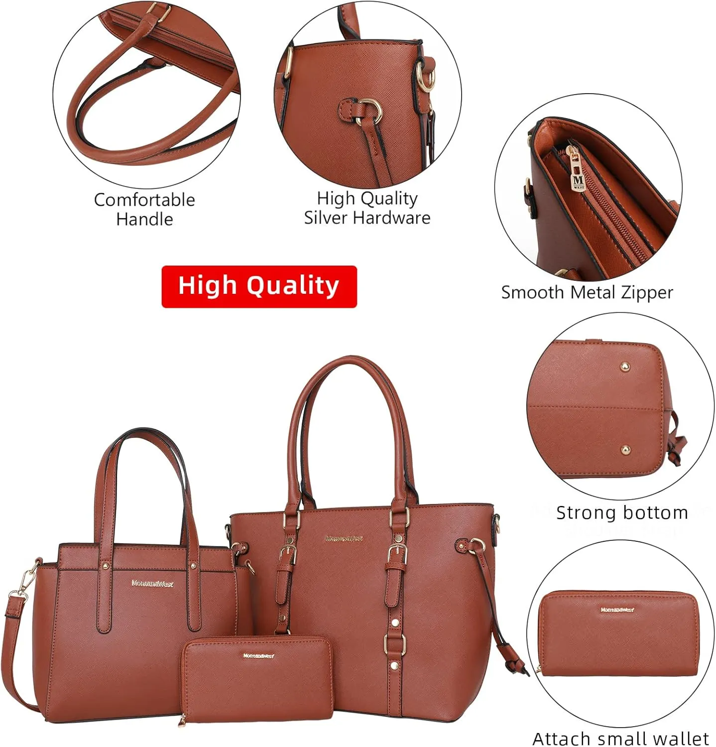 Montana West 3PCS Purses for Women Tote Bag and Wallet Set Shoulder Satchel Handbags