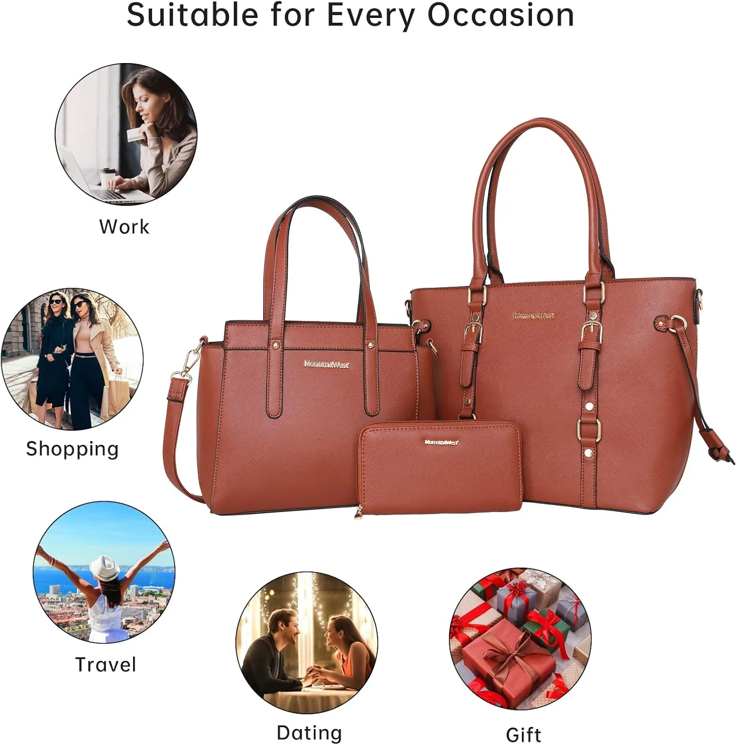 Montana West 3PCS Purses for Women Tote Bag and Wallet Set Shoulder Satchel Handbags