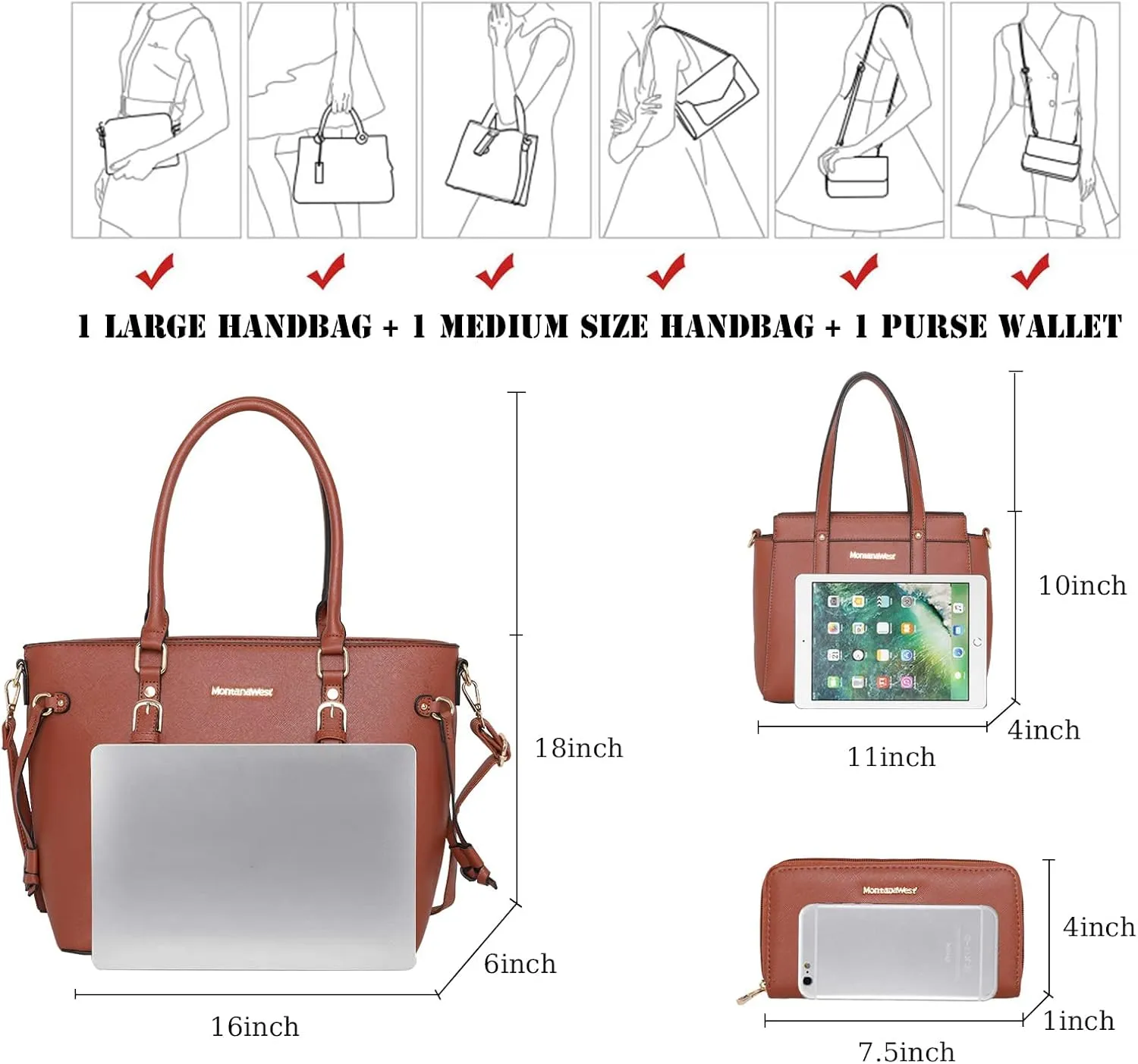 Montana West 3PCS Purses for Women Tote Bag and Wallet Set Shoulder Satchel Handbags