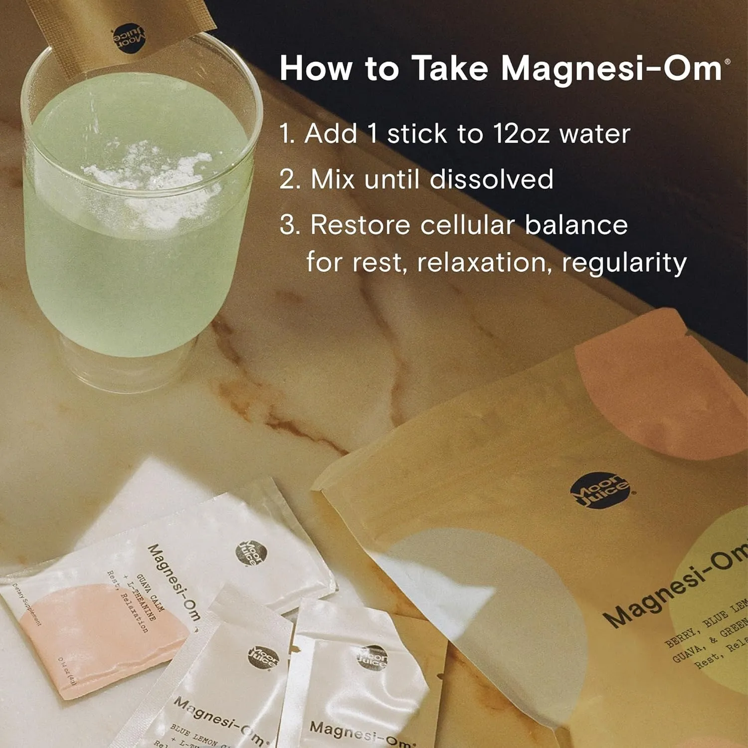 Moon Juice Tutti Frutti Magnesi-Om Variety Pack | Magnesium   L-Theanine | for Natural Calm   Regularity | Magnesium Citrate | Sugar Free | Guava, Green Grape, Blue Lemon, Berry | (24 Sticks)