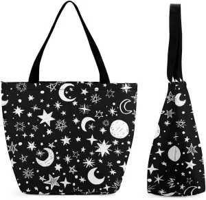 Moons-Stars-Black-White Tote Bags Handbags for Women Fashion Shoulder Bags Shoulder Handbag.