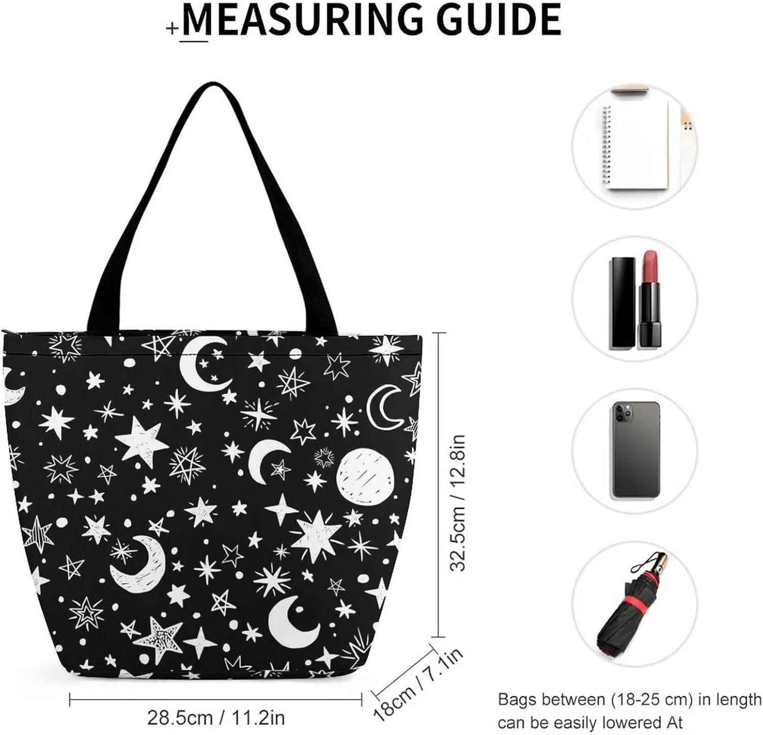Moons-Stars-Black-White Tote Bags Handbags for Women Fashion Shoulder Bags Shoulder Handbag.