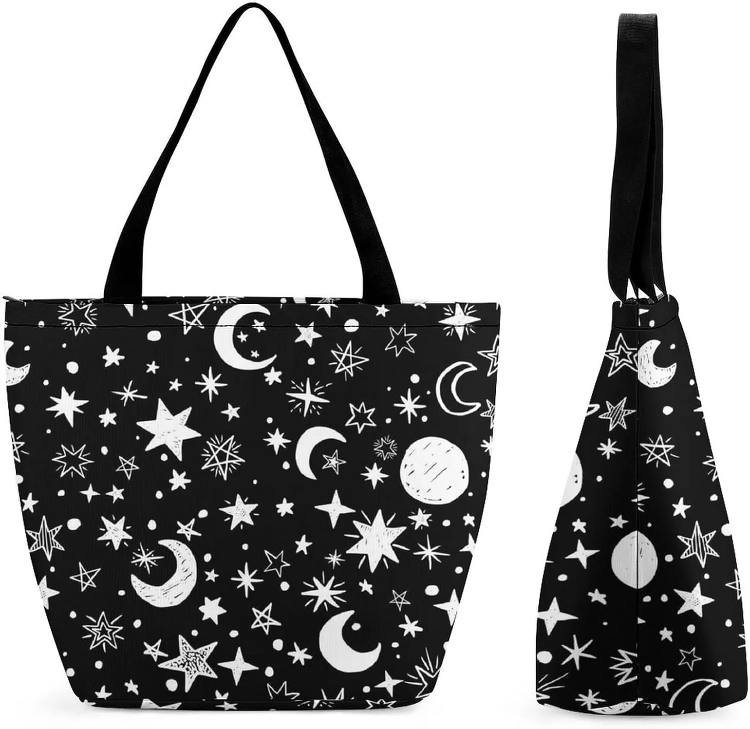Moons-Stars-Black-White Tote Bags Handbags for Women Fashion Shoulder Bags Shoulder Handbag.