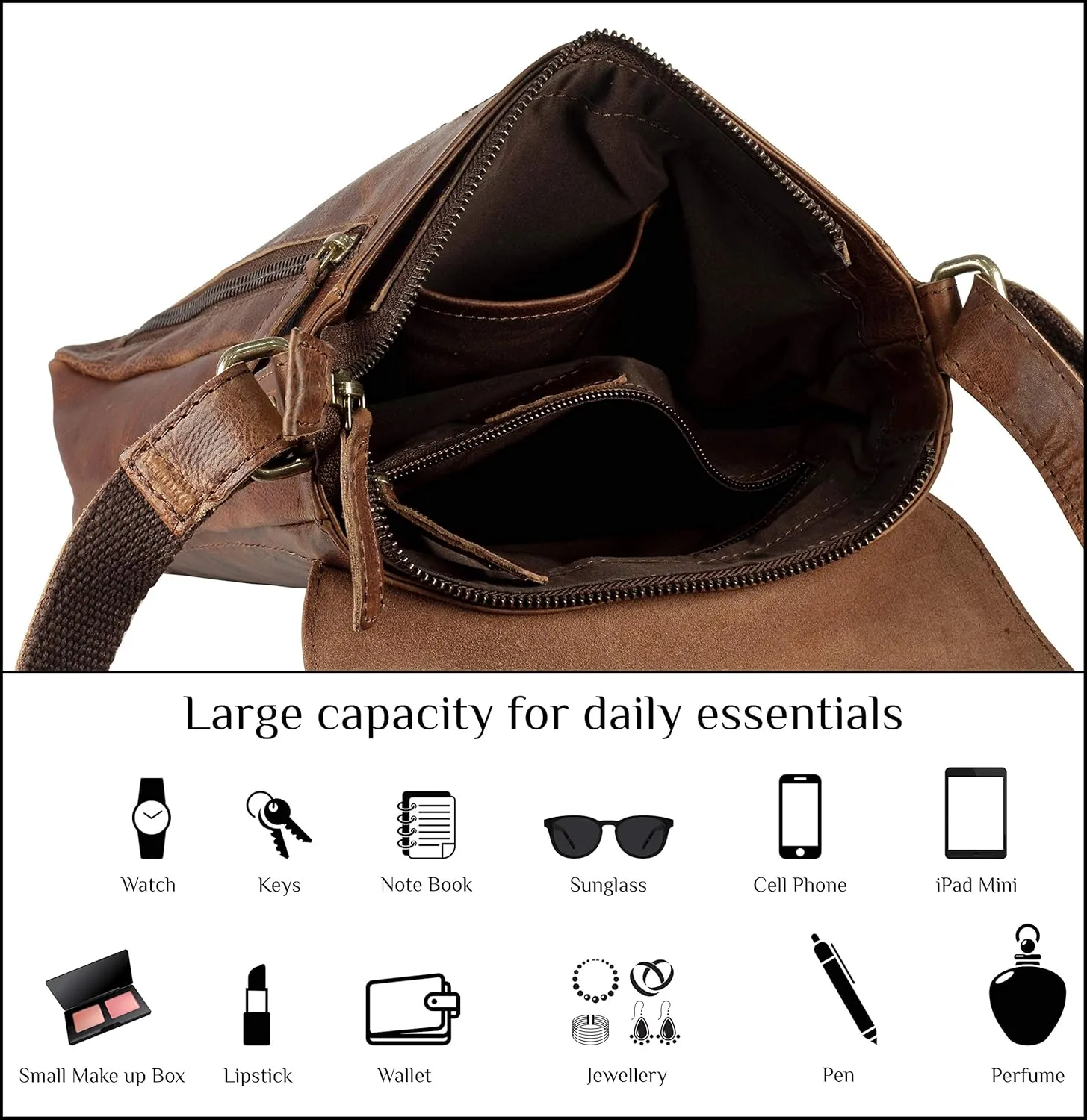 Mou Meraki Genuine Leather Crossbody Purse and Handbags - Crossover Bag Over the Shoulder