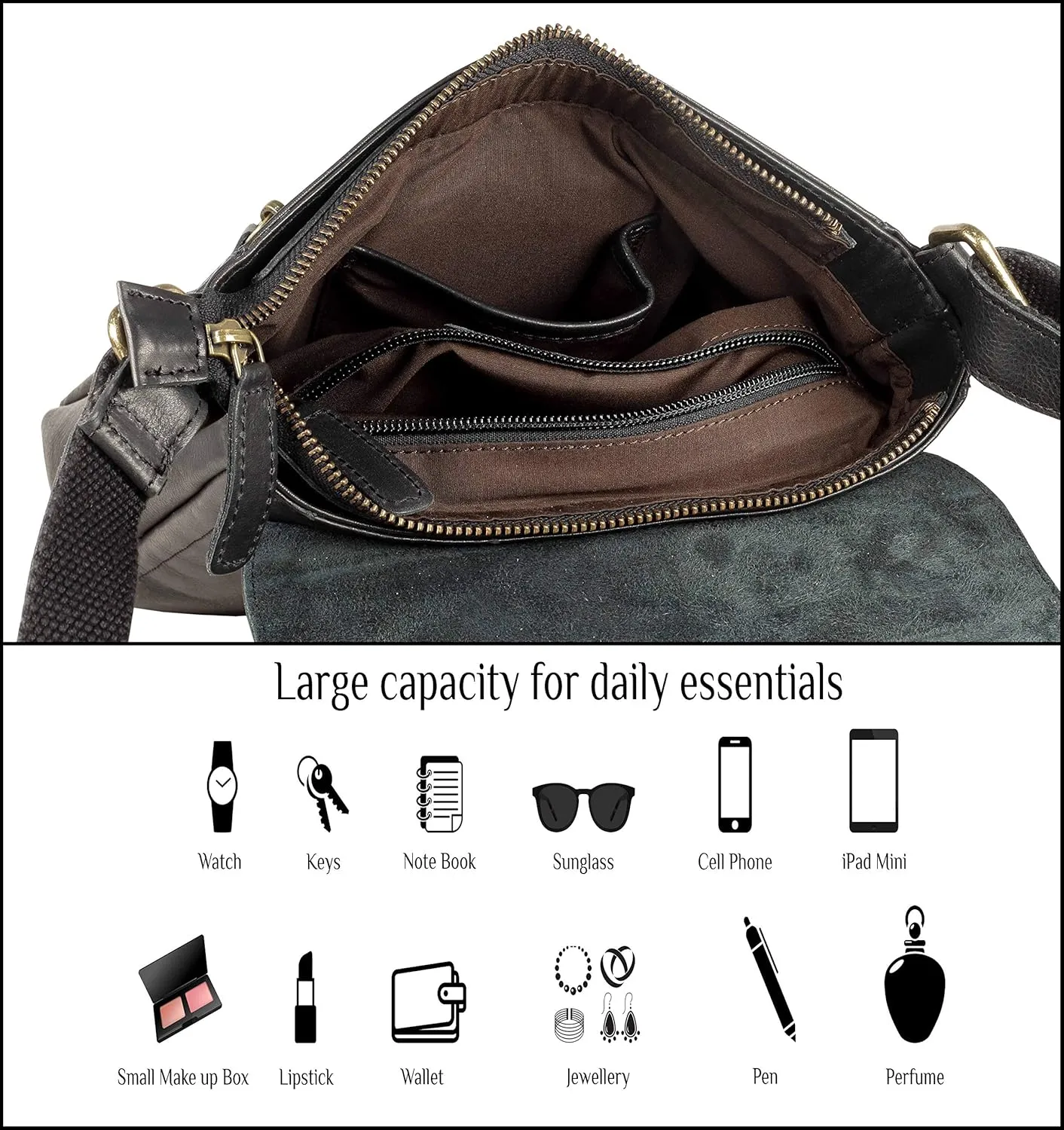 Mou Meraki Genuine Leather Crossbody Purse and Handbags - Crossover Bag Over the Shoulder