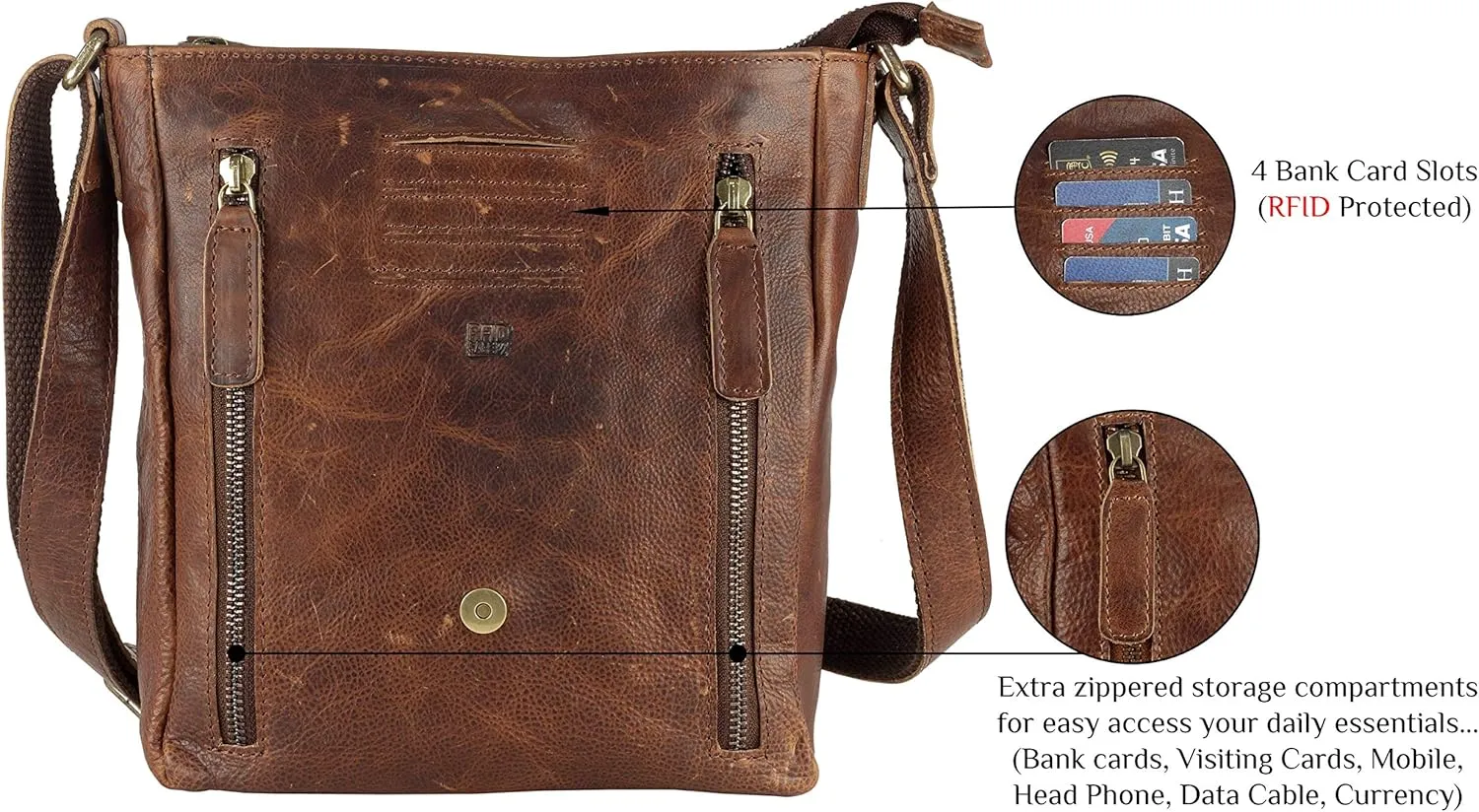 Mou Meraki Genuine Leather Crossbody Purse and Handbags - Crossover Bag Over the Shoulder