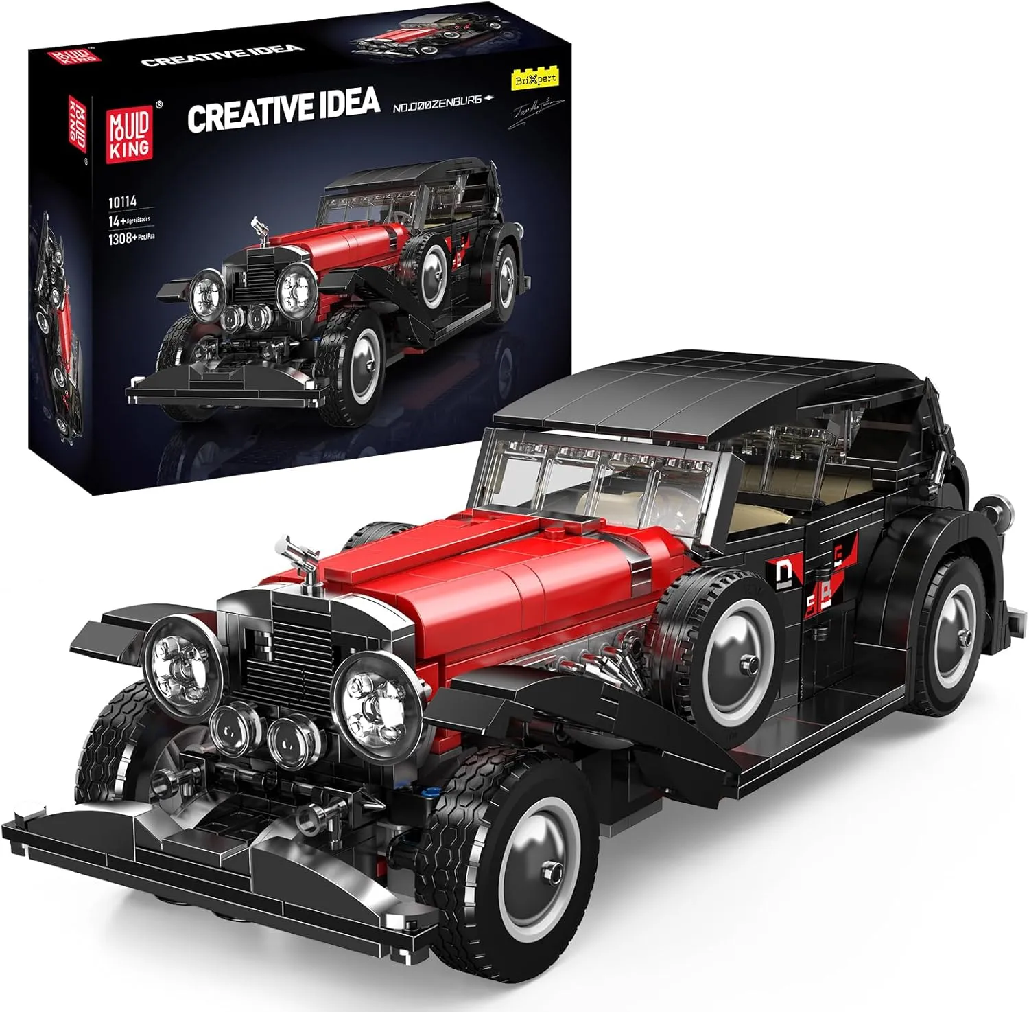 Mould King 10114 Classic Car Building Toy Set, MOC Vintage Car Model Building Block Kit, Technology Retro Car Toy for Kids Age 8  Static Version(1,308 Pieces)