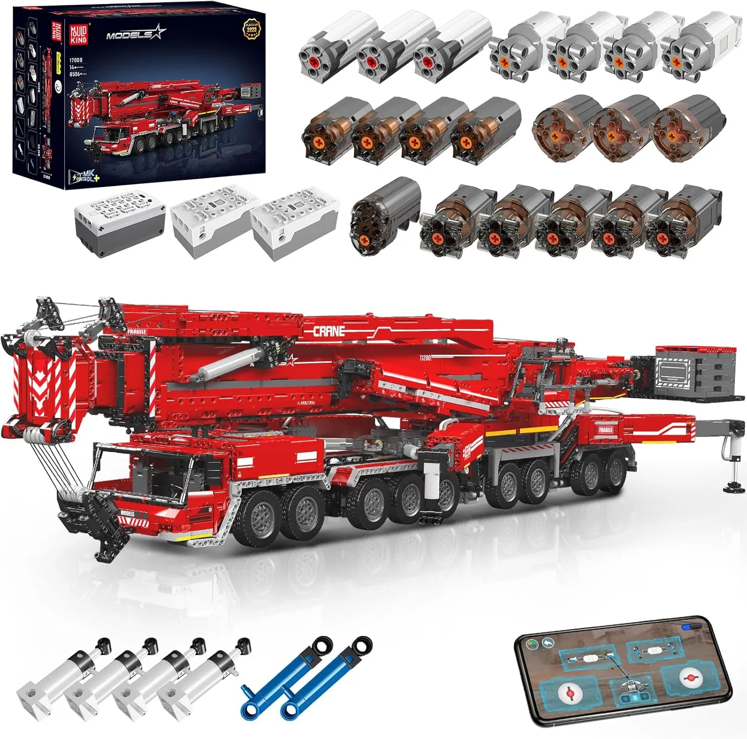 Mould King 17008 Large Crane Building Set, Heavy Duty Crane Building Kits for Adults, APP/Remote Control Construction Vehicle Block Set, 8506 Pieces