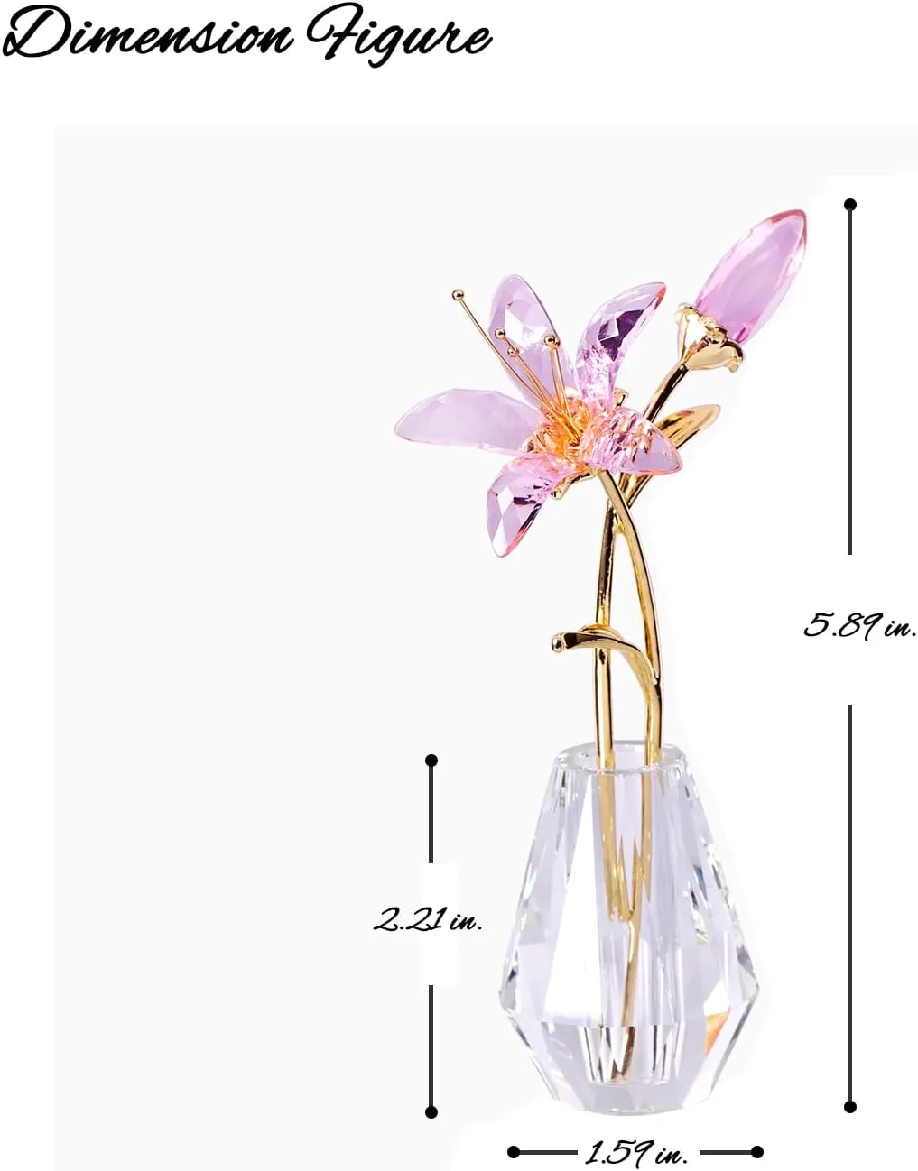 Movdyka Crystal Lily Flower Figurine with Stems, Handmade Collectible Statue for Decoration Mothers Day, Centerpiece, Bridal Shower Gift Pink