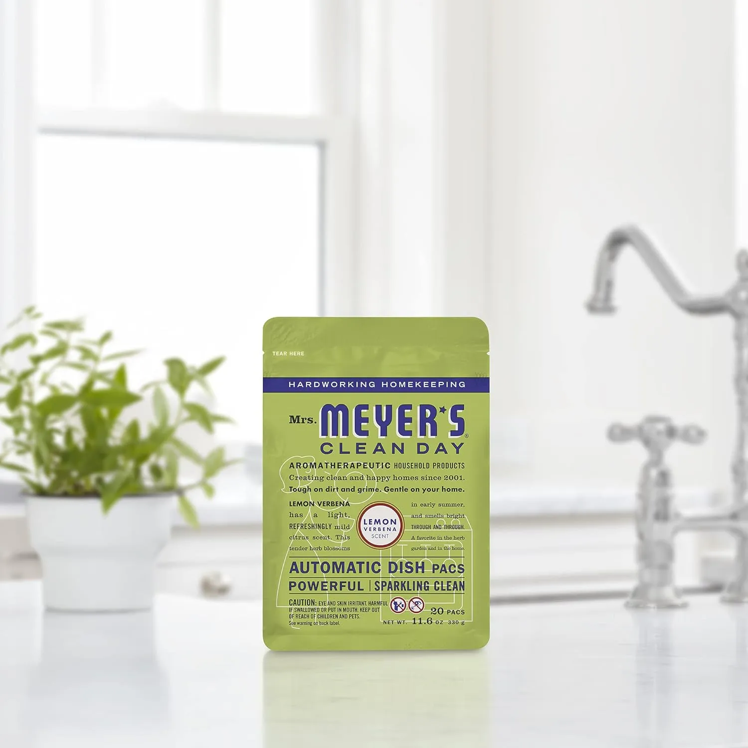 MRS. MEYER'S CLEAN DAY Automatic Dishwasher Pods, Lemon Verbena, 20 Count - Pack of 3 (60 Total Pods)