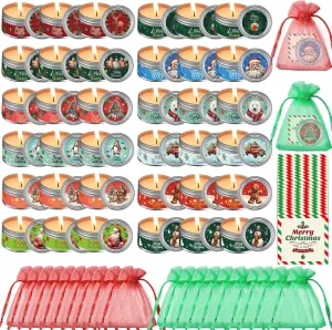 MTLEE 36 Sets Christmas Scented Soy Wax Candles Aromatherapy Candles with Organza Bag and Cards Bulk, Portable Travel Tin Candle Party Favors Christmas Gifts for Everyone Xmas New Year Home Supplies