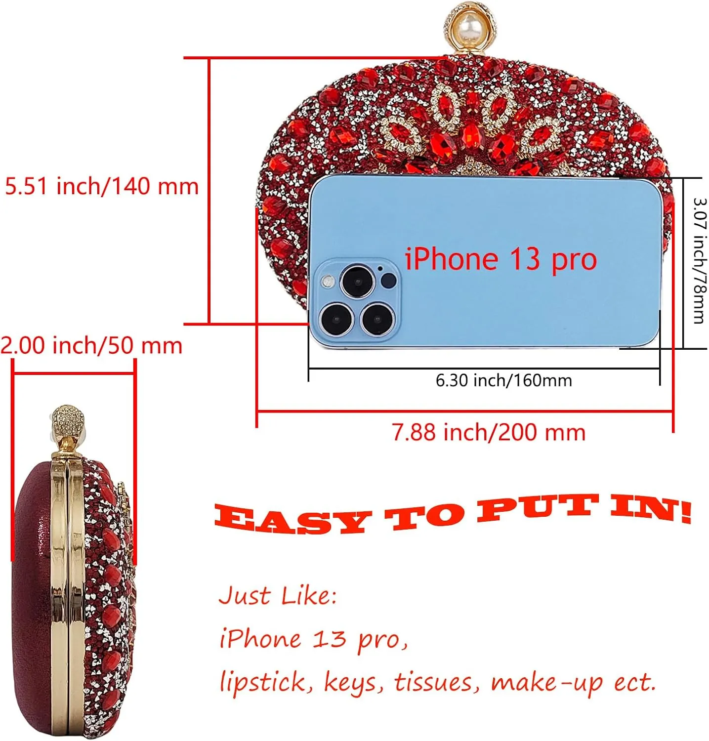 Multicolor Rhinestone Women Evening Clutch Purse Bridal Sparkly Diamond Bag Crystal Handbags Prom Wedding Cocktail Purse