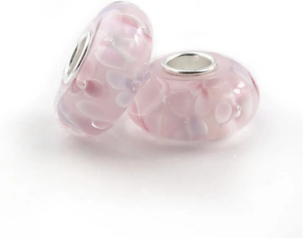 Murano Glass Charms Authentic 925 Sterling Silver Charms Core Red Flower Pink Love Heart White Yellow Glass Beads fit Pandora Style Bracelet for Women Wife Anniversary DIY Gift
