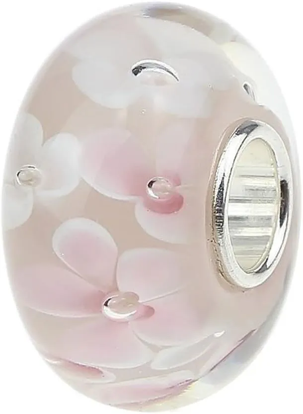 Murano Glass Charms Authentic 925 Sterling Silver Charms Core Red Flower Pink Love Heart White Yellow Glass Beads fit Pandora Style Bracelet for Women Wife Anniversary DIY Gift