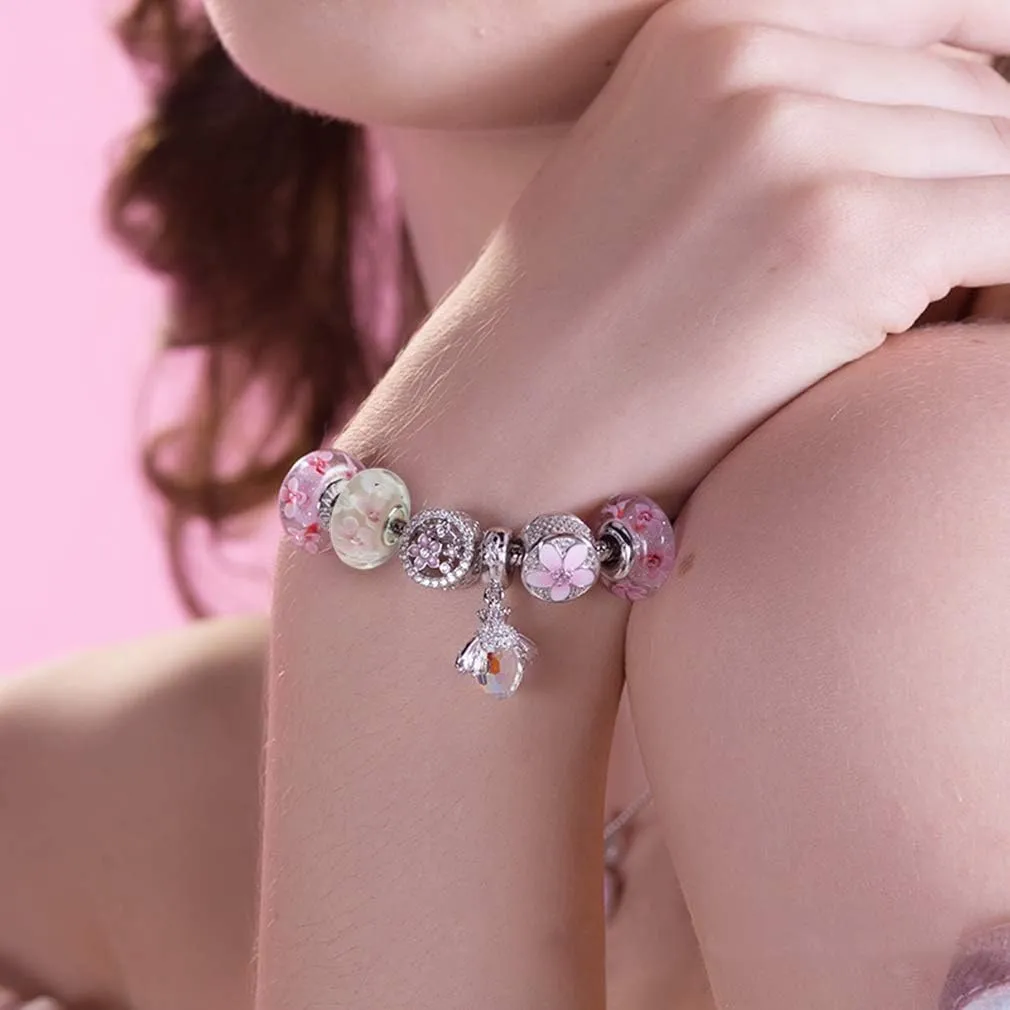 Murano Glass Charms Authentic 925 Sterling Silver Charms Core Red Flower Pink Love Heart White Yellow Glass Beads fit Pandora Style Bracelet for Women Wife Anniversary DIY Gift