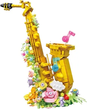 Musical Instrument Model Kits City Creativity Flower Bouquet Musical Instrument Saxophone Girl Gift Set DIY Educational Blocks Bricks Ornament Model