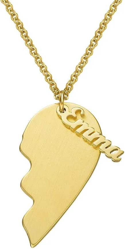 MYKA - Personalized Unisex Broken Heart Necklace with Dangling Name Charms - For Him, Men or Her, Woman - Custom Couples Jewelry For Valentine's Day, Anniversary, Love Day, Xmas, Christmas, Mother's Day