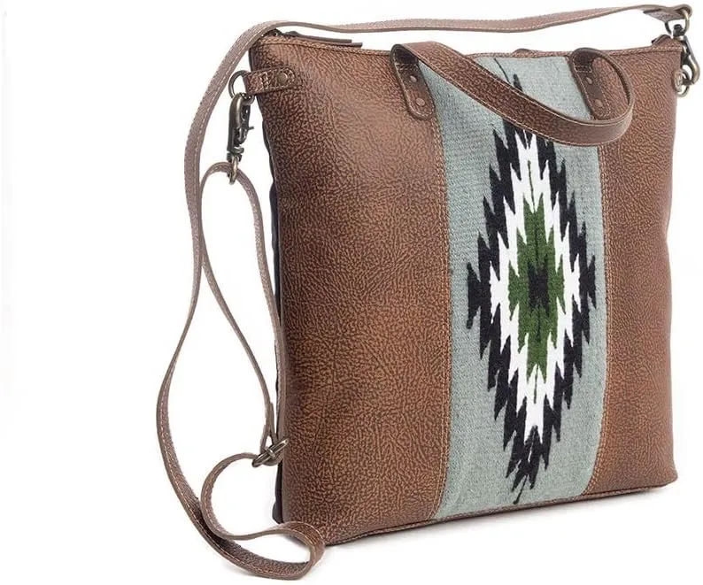 Myra Bag Shoulder Bag for Women - Western Upcycled Leather and Canvas Handbag Bourbon & Gray