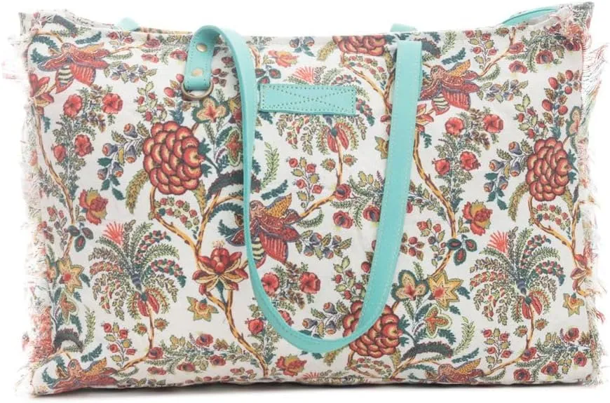 Myra Bag Western Leather Weekender Bag for Women - Upcycled Canvas Shoulder Handbag