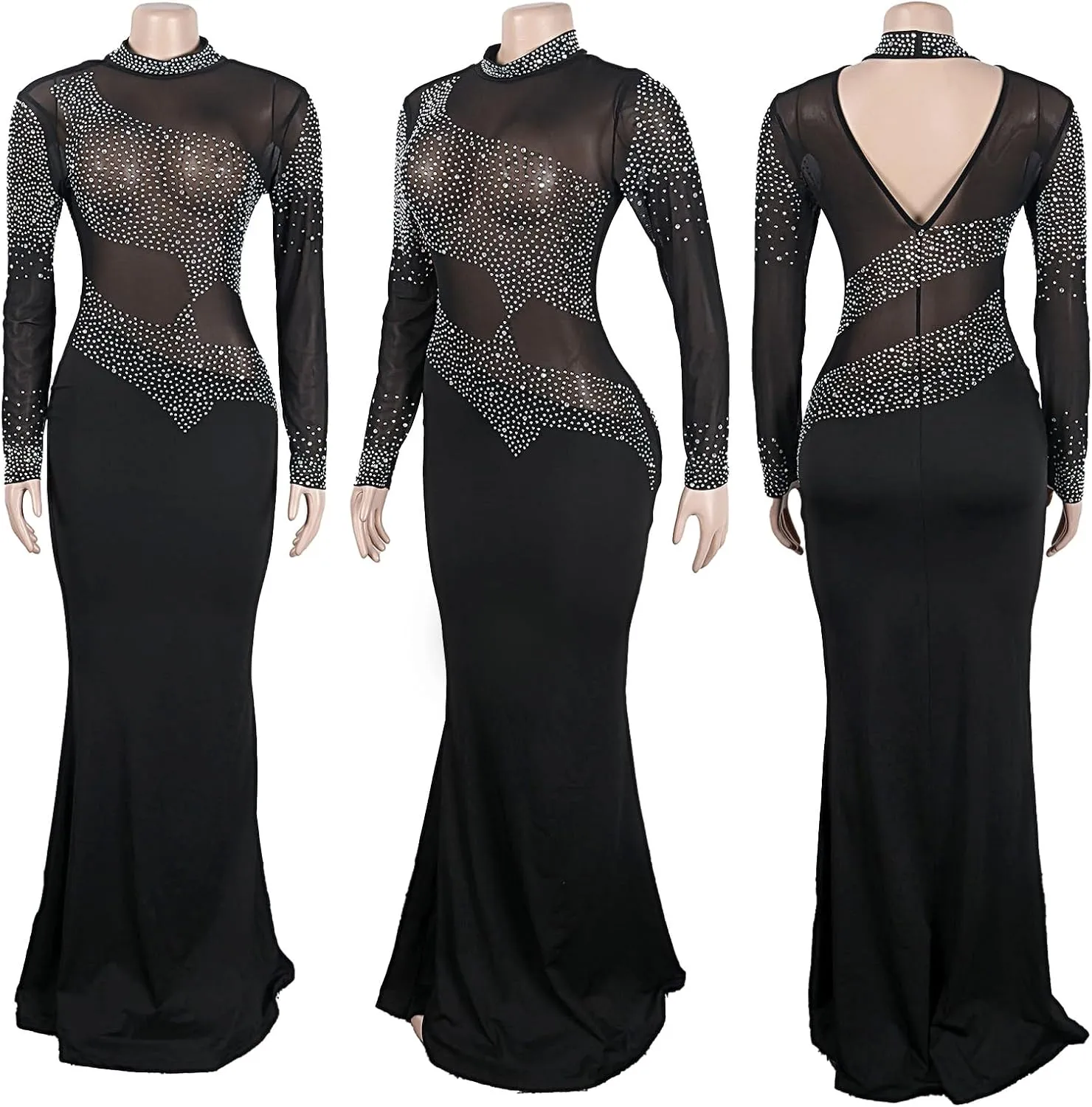 Nagfar Women Rhinestone and Sequin Birthday Party Sexy Club Night Out Holiday New Years Formal Dress