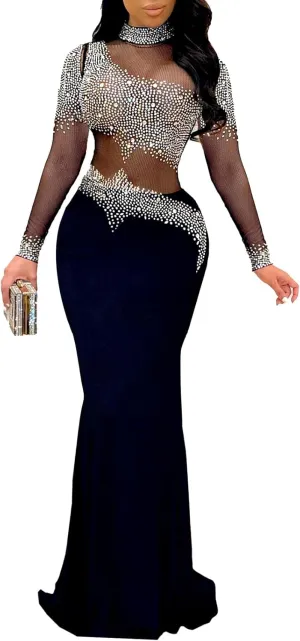 Nagfar Women Rhinestone and Sequin Birthday Party Sexy Club Night Out Holiday New Years Formal Dress