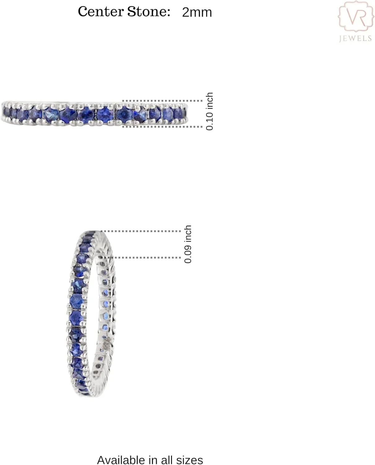 Natural Blue Sapphire Eternity Ring for Women in 18K White Gold, September Birthstone Jewellery Gift for Her, Birthday, Engagement, Wedding, Anniversary