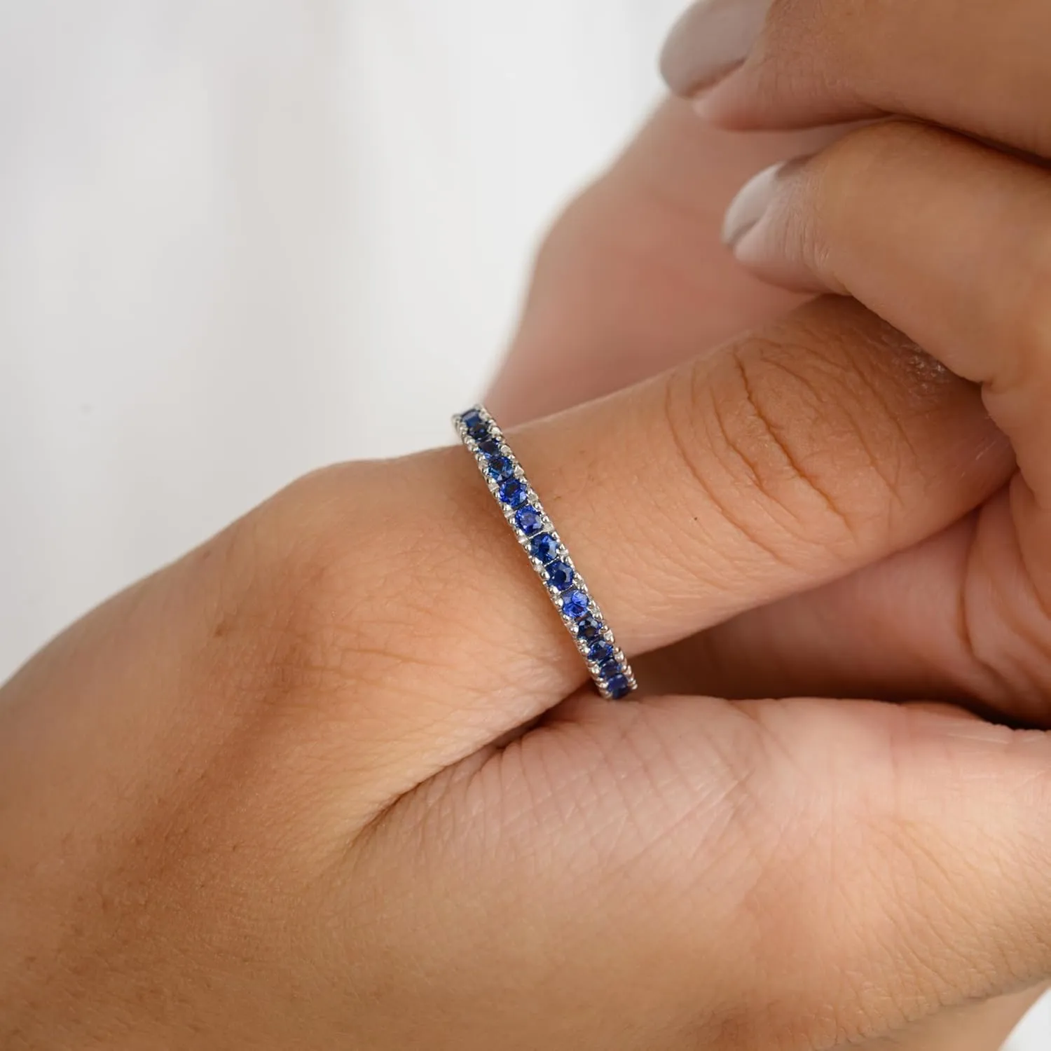 Natural Blue Sapphire Eternity Ring for Women in 18K White Gold, September Birthstone Jewellery Gift for Her, Birthday, Engagement, Wedding, Anniversary