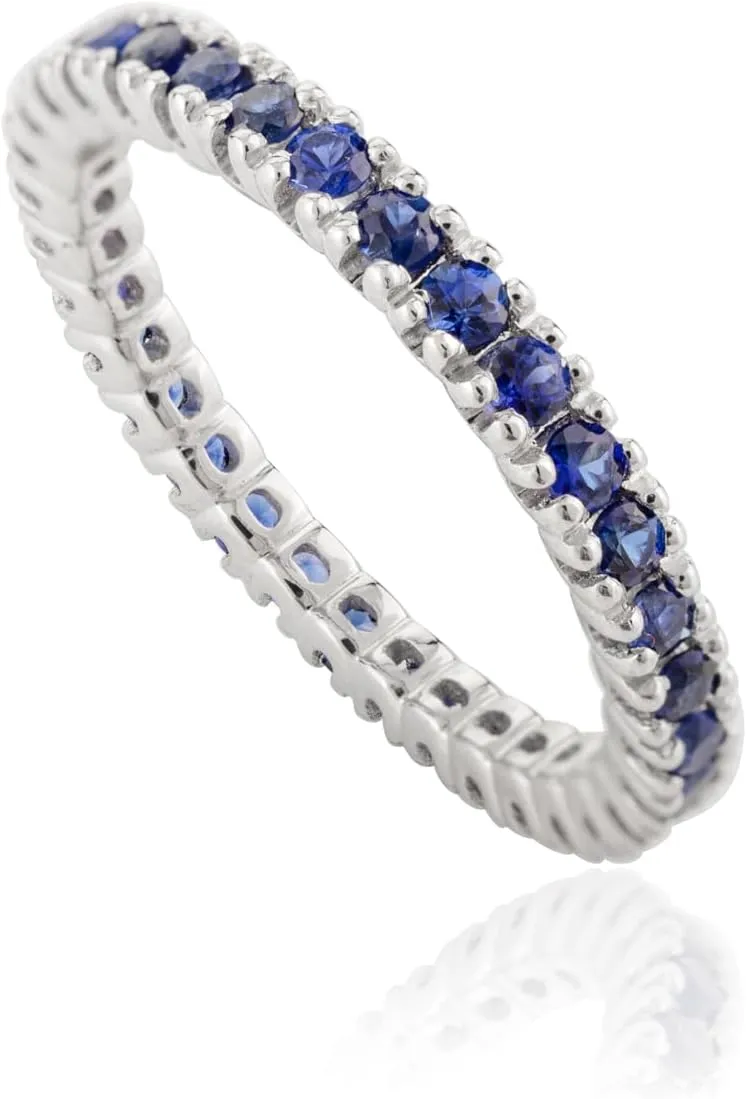 Natural Blue Sapphire Eternity Ring for Women in 18K White Gold, September Birthstone Jewellery Gift for Her, Birthday, Engagement, Wedding, Anniversary