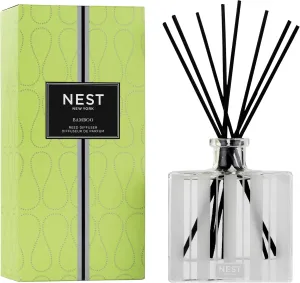 NEST New York Reed Diffuser, Bamboo - 5.9 fl oz - Fragrance for Up to 90 Days - Reusable, Refillable Glass Holder - Includes 8 All-Natural Reed Sticks - Flame Free