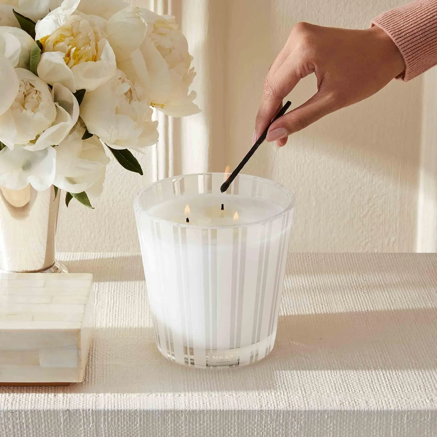 NEST New York Scented 3-Wick Candle, Bamboo - 21.2 oz - Up to 100-Hour Burn Time - Reusable Glass Vessel
