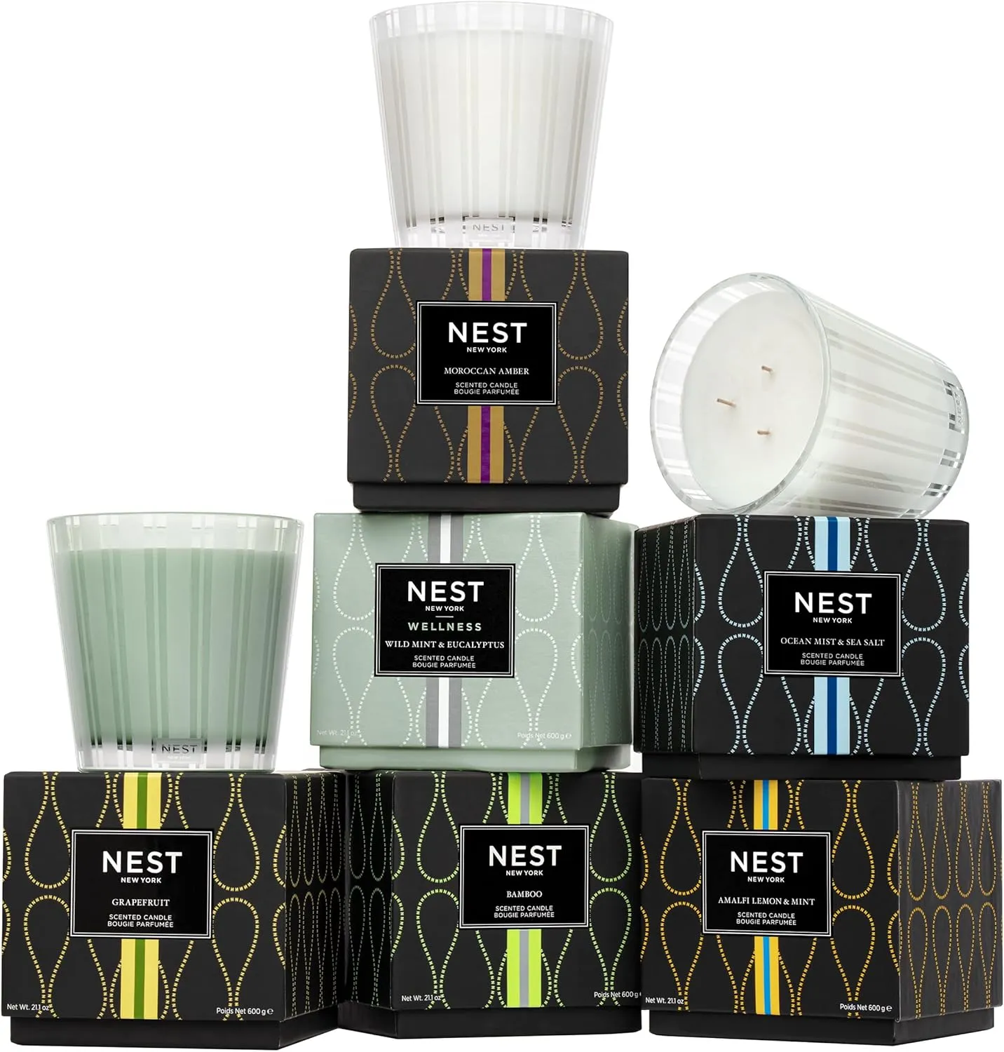 NEST New York Scented 3-Wick Candle, Bamboo - 21.2 oz - Up to 100-Hour Burn Time - Reusable Glass Vessel