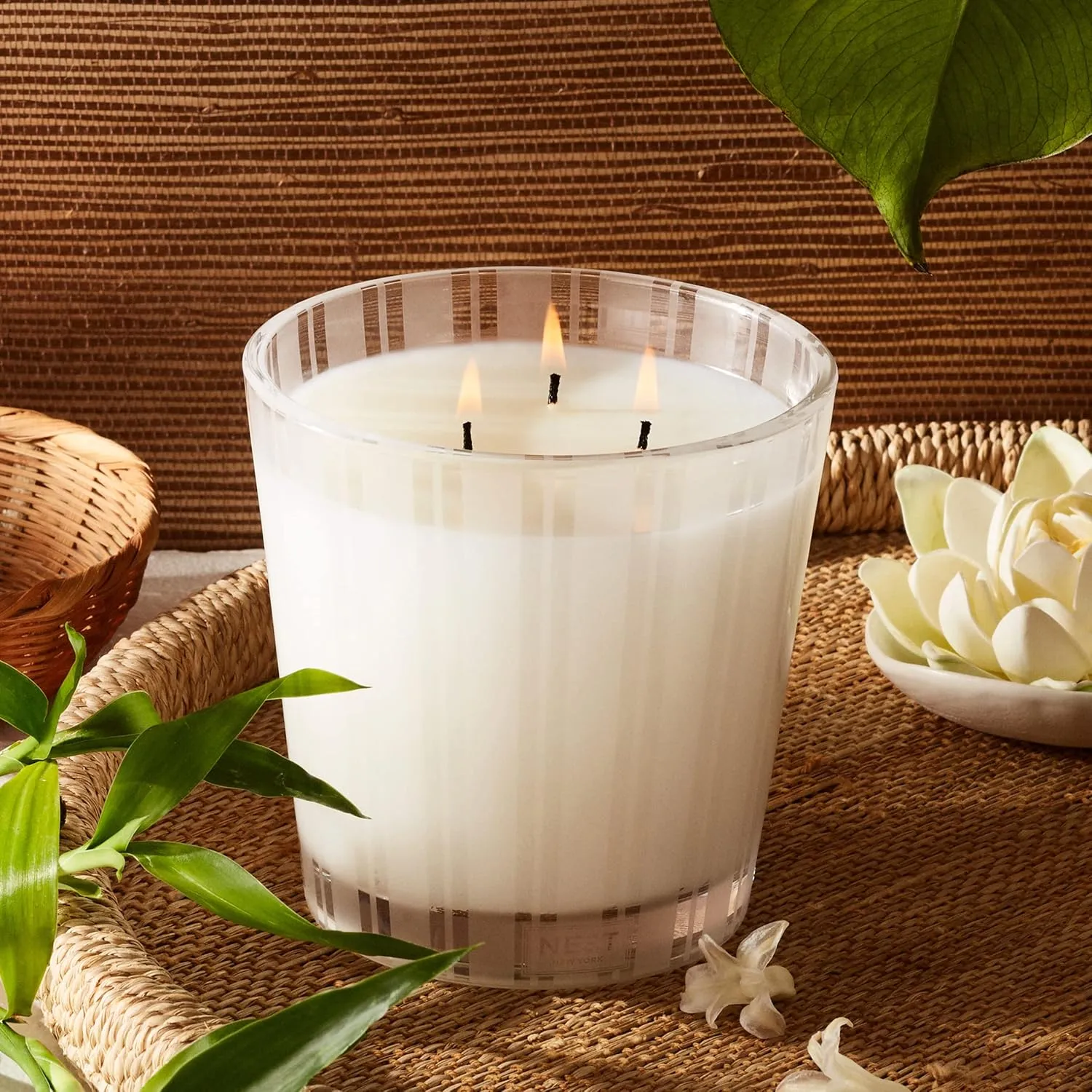 NEST New York Scented 3-Wick Candle, Bamboo - 21.2 oz - Up to 100-Hour Burn Time - Reusable Glass Vessel