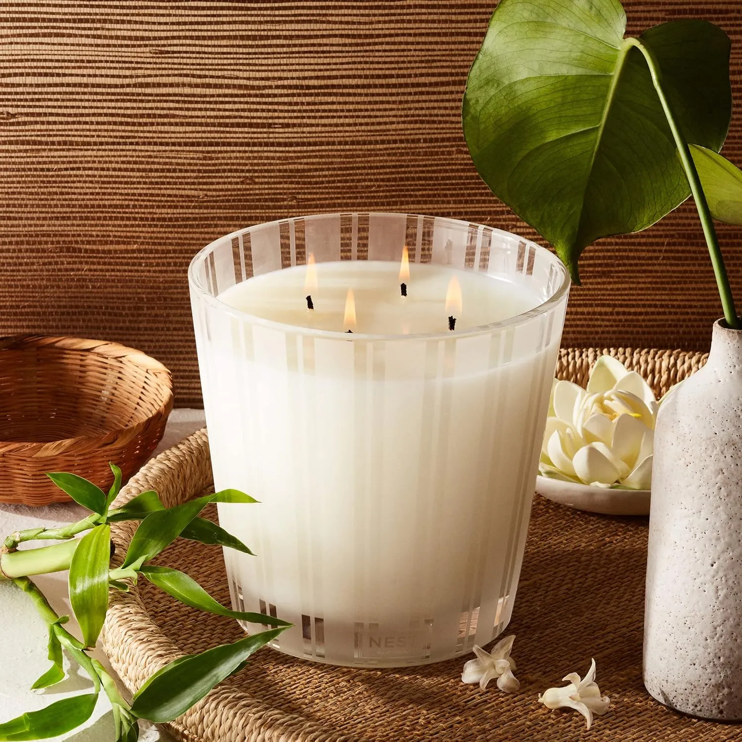 NEST New York Scented Luxury 4-Wick Candle, Bamboo - 43.7 oz - Up to 120-Hour Burn Time - Reusable Glass Vessel