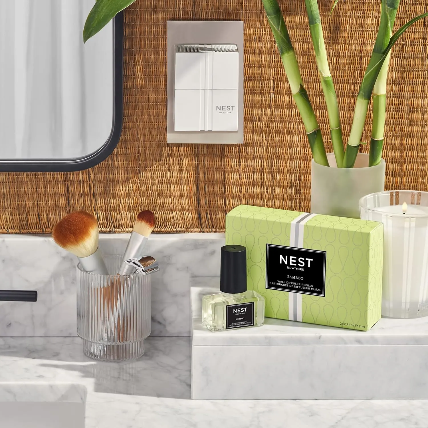 NEST New York Wall Diffuser Refill Vials, Bamboo - Set of 2 - Up to 60 Days of Continuous Scent - Cruelty Free, Vegan - Made in USA