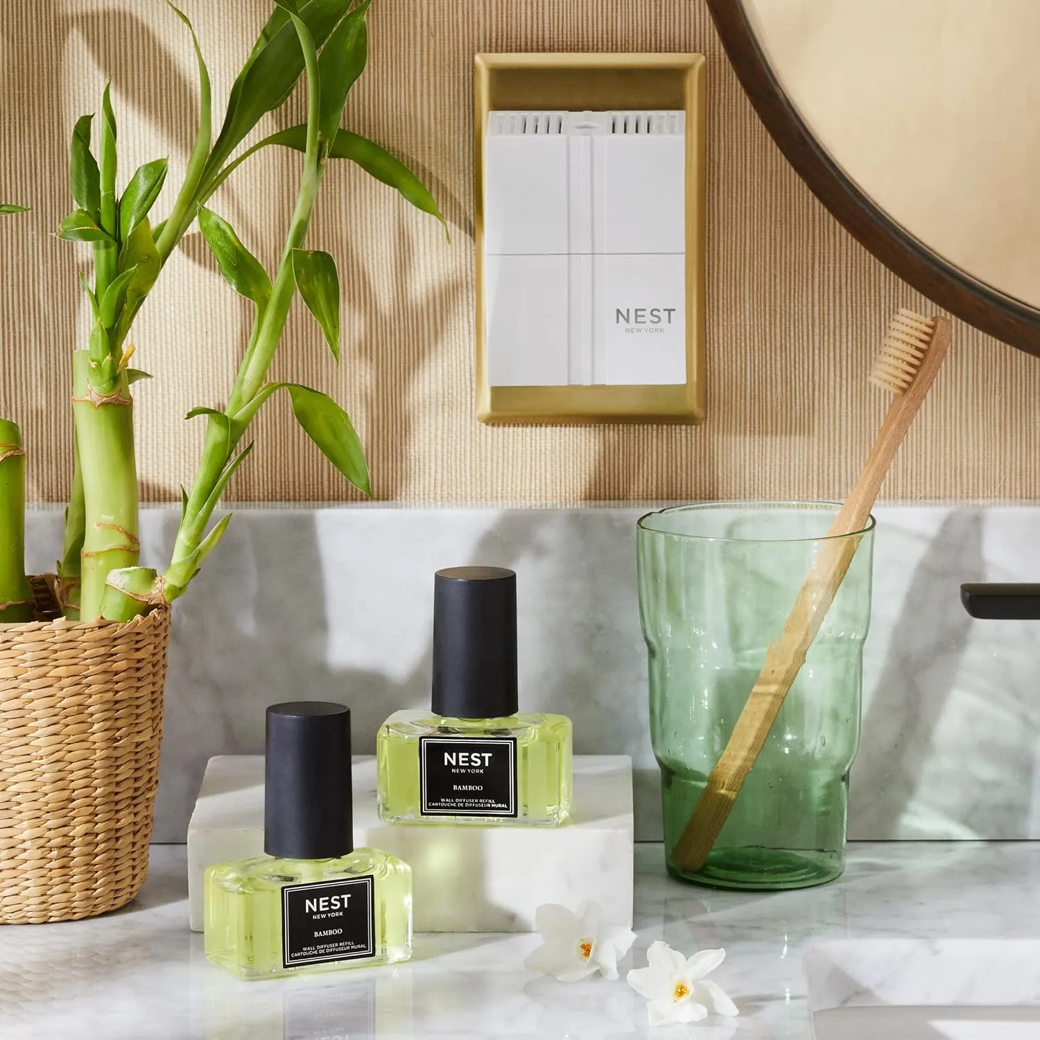 NEST New York Wall Diffuser Refill Vials, Bamboo - Set of 2 - Up to 60 Days of Continuous Scent - Cruelty Free, Vegan - Made in USA