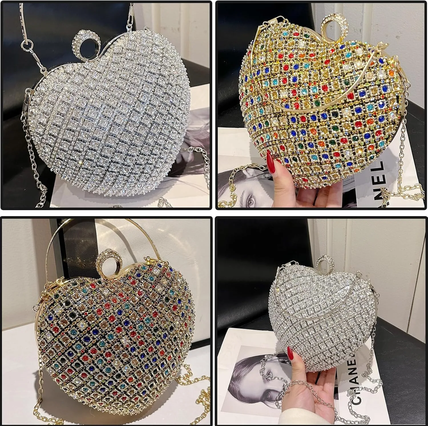 New Elegant Women's Clutch Bag with Sparkling Diamond Design - Perfect for Evening Parties and Special Occasions