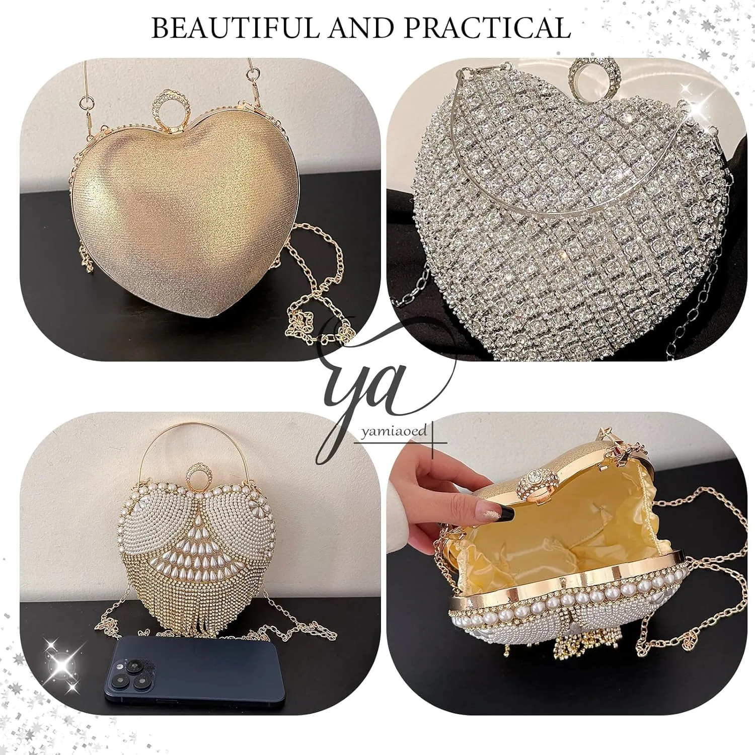 New Elegant Women's Clutch Bag with Sparkling Diamond Design - Perfect for Evening Parties and Special Occasions