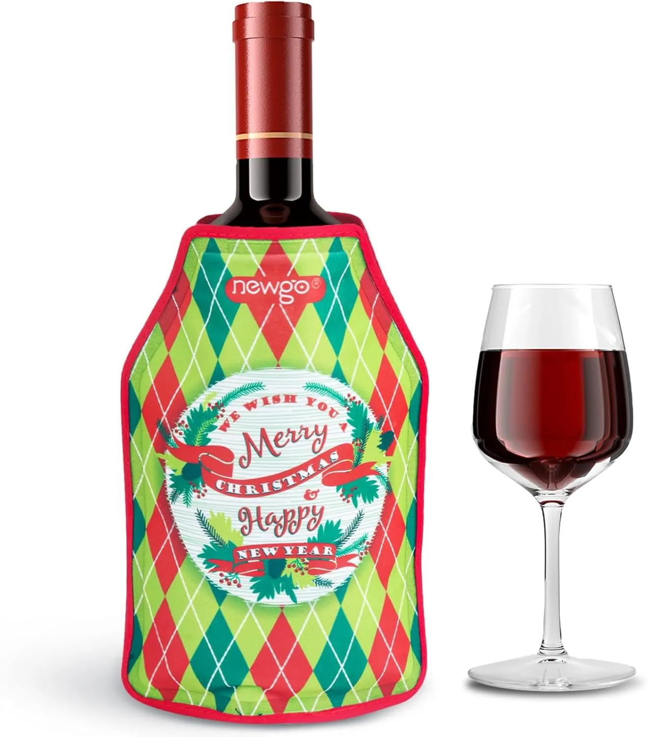 NEWGO Wine Cooler Sleeve Ice Pack Keep Wine Cool and Refreshing for Red Wine, White Wine & Champagne - Green Ornaments