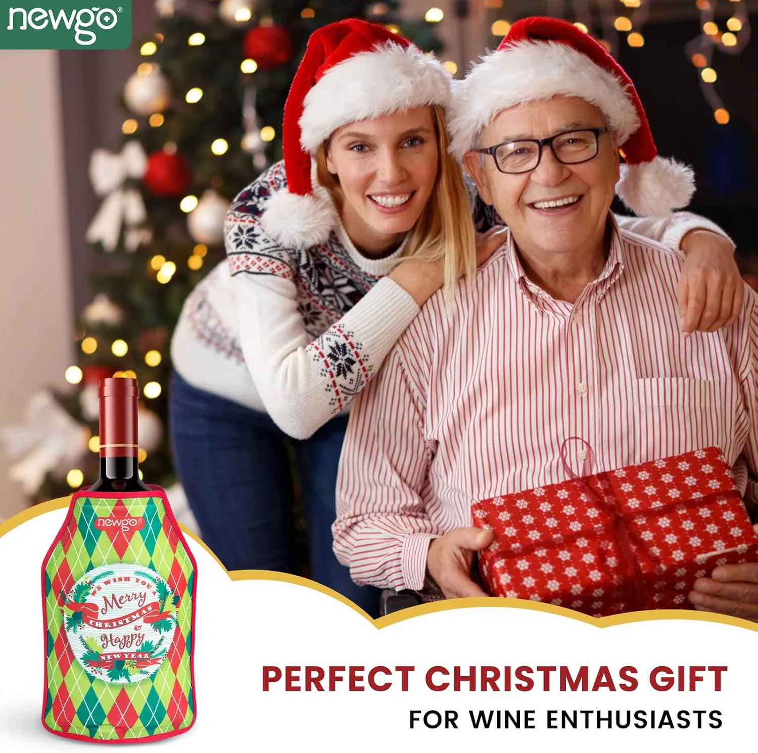 NEWGO Wine Cooler Sleeve Ice Pack Keep Wine Cool and Refreshing for Red Wine, White Wine & Champagne - Green Ornaments