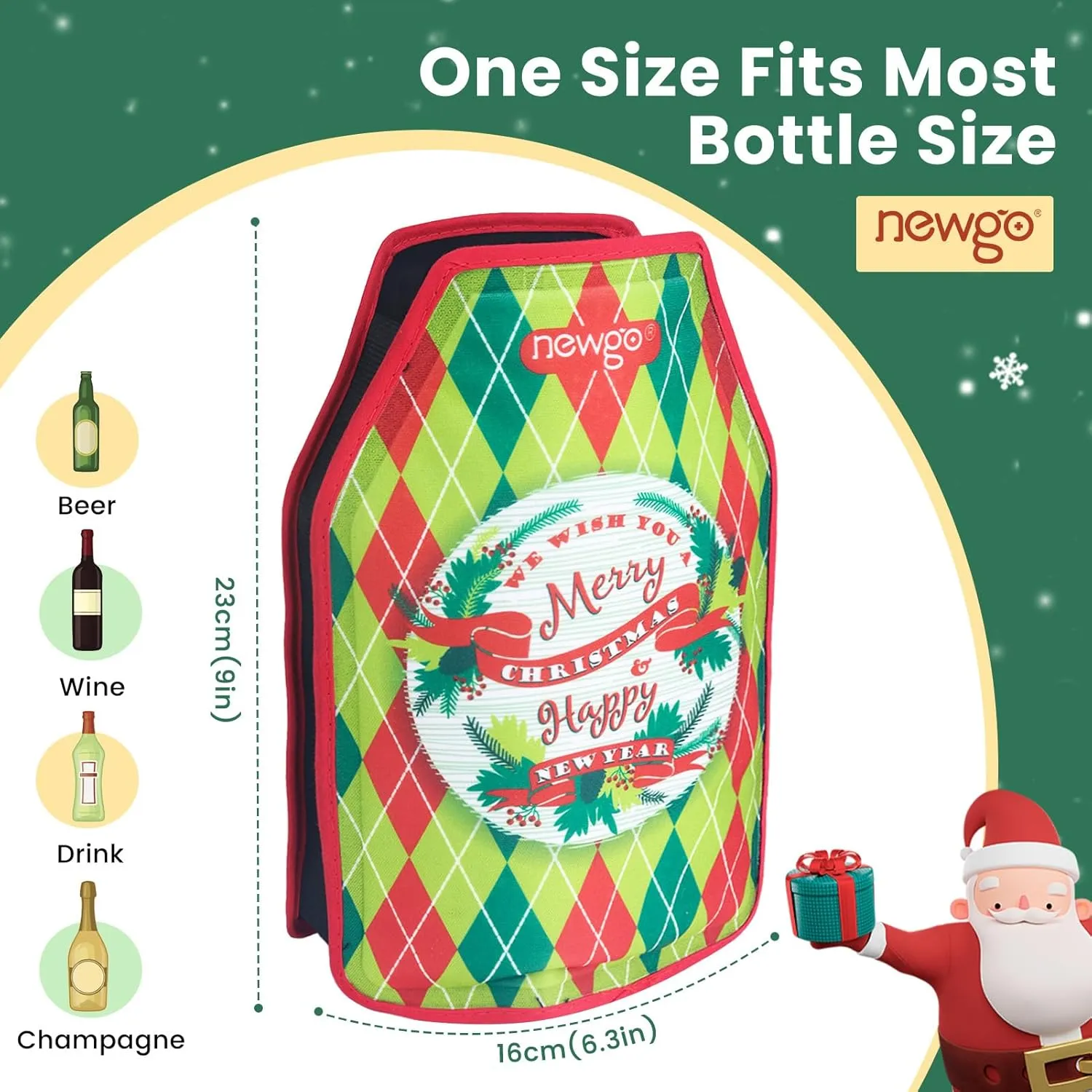 NEWGO Wine Cooler Sleeve Ice Pack Keep Wine Cool and Refreshing for Red Wine, White Wine & Champagne - Green Ornaments