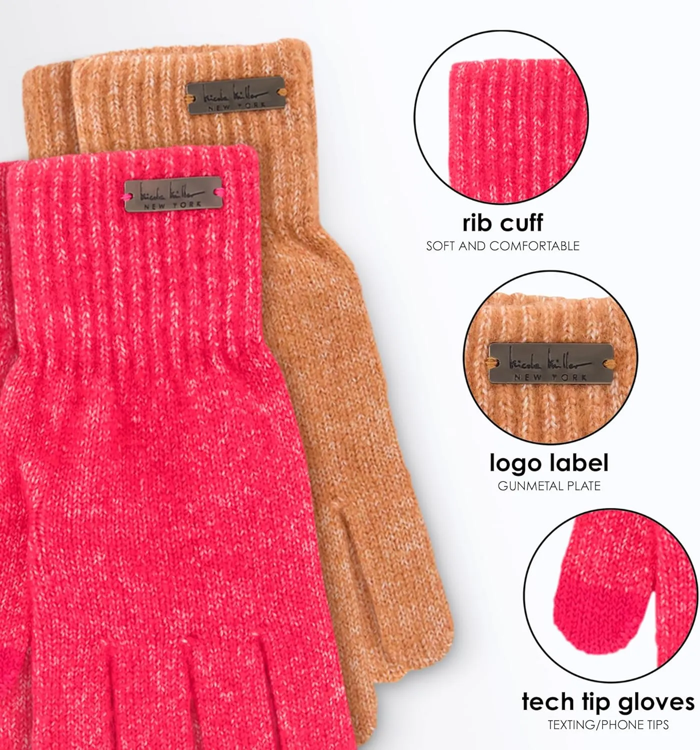 Nicole Miller New York womens Hat and Glove Set for Women Pack of 2 Winter Beanie Hats Soft & Warm Gloves Sets