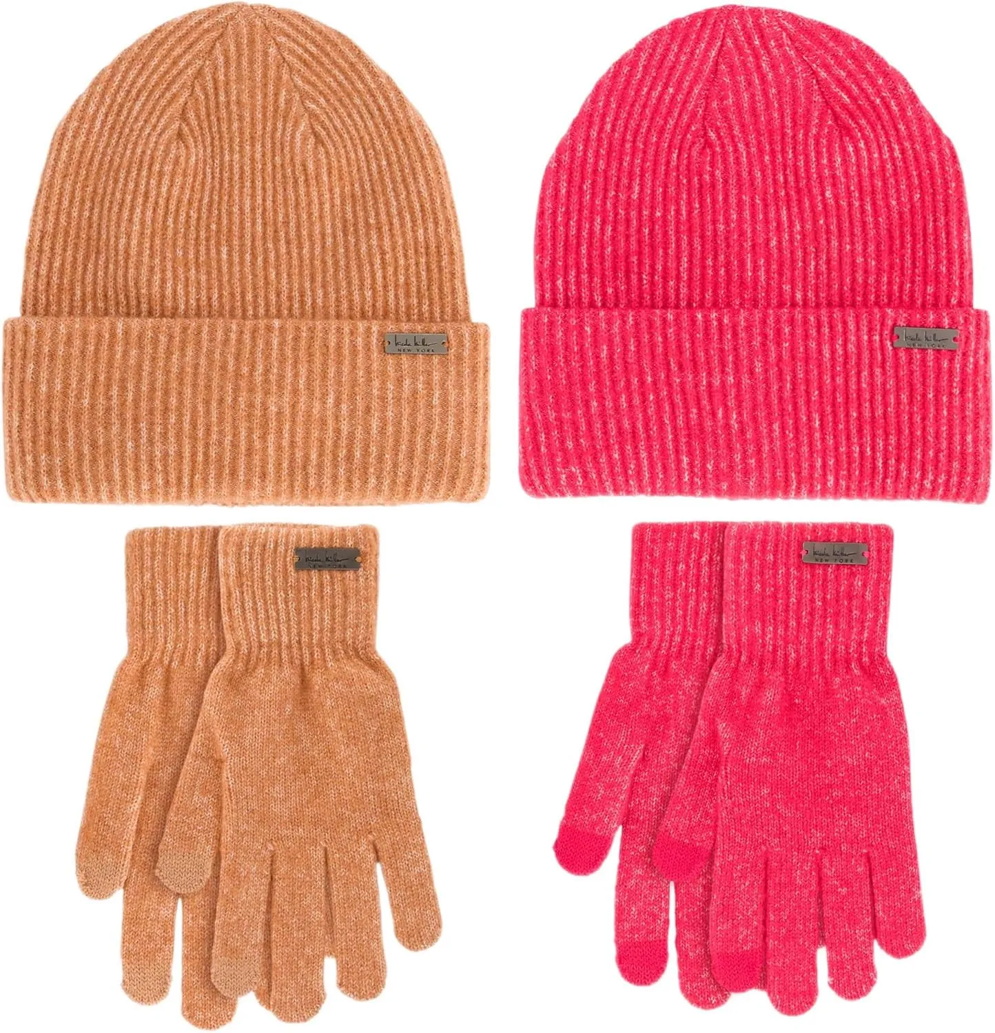 Nicole Miller New York womens Hat and Glove Set for Women Pack of 2 Winter Beanie Hats Soft & Warm Gloves Sets
