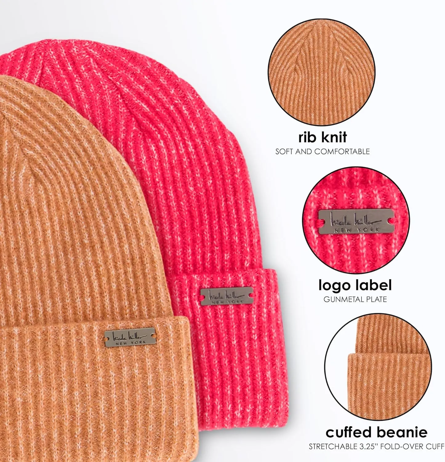 Nicole Miller New York womens Hat and Glove Set for Women Pack of 2 Winter Beanie Hats Soft & Warm Gloves Sets