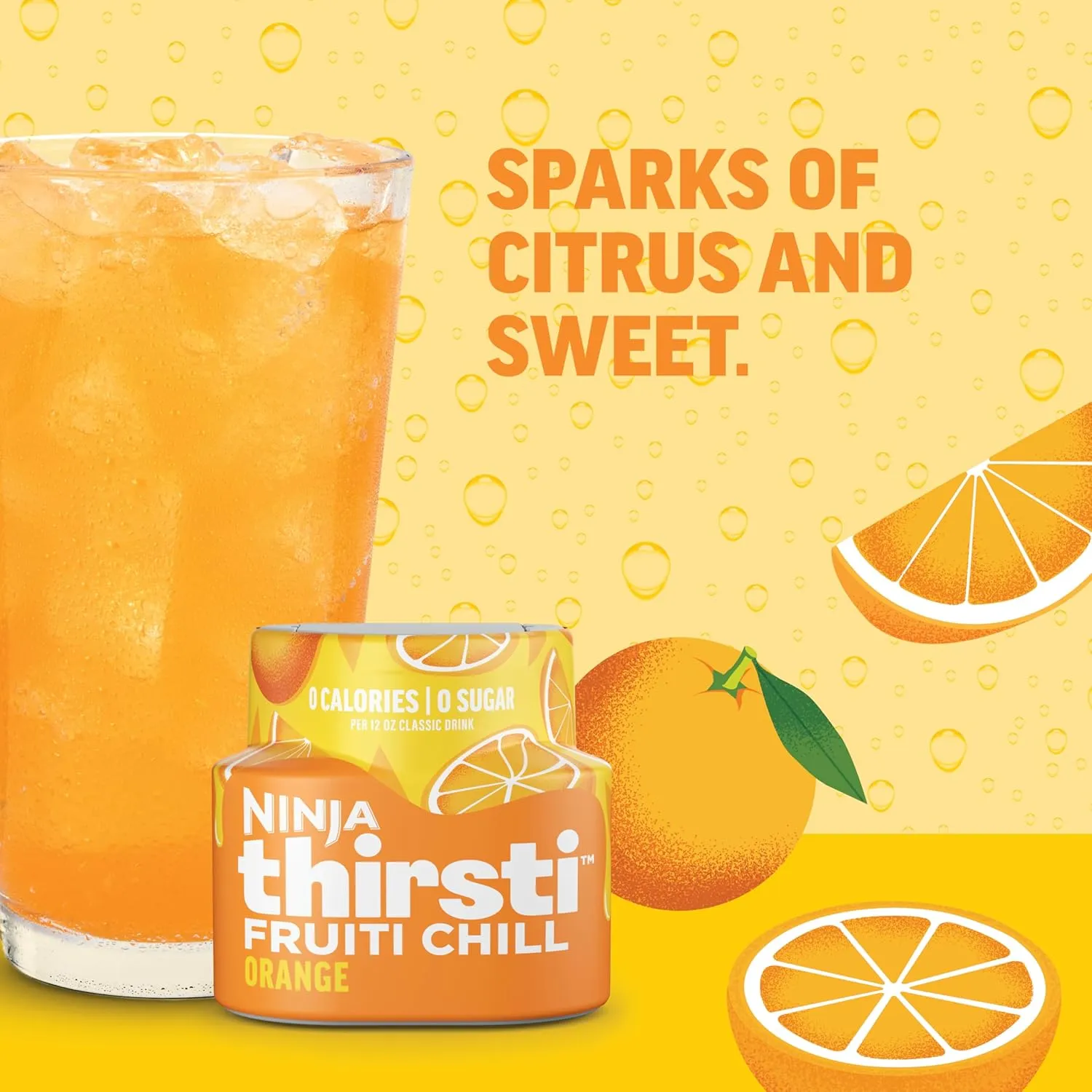 Ninja Thirsti Flavored Water Drops, FRUITI CHILL Orange, Bold Fruit Flavor, Sparkling or Still, Zero Calories, Zero Sugar, Makes 17, 12oz drinks, 3 Pack, WCFOTNGAM